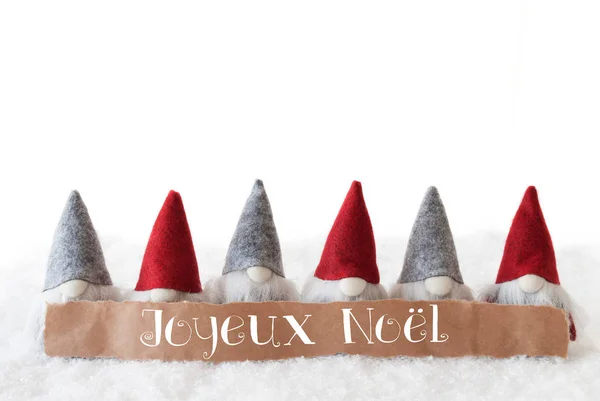 Gnome, weißer Hintergrund, joyeux noel bedeutet frohe Weihnachten — Stockfoto