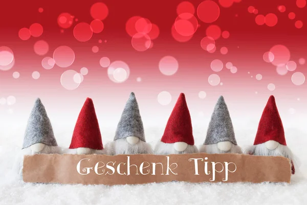 Gnomes, fond rouge, Bokeh, Geschenk Tipp Signifie conseil cadeau — Photo