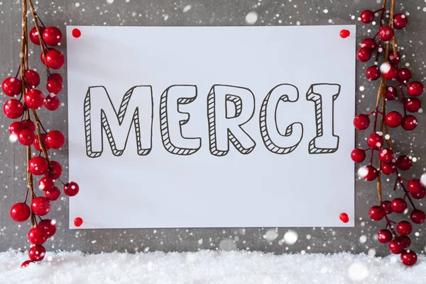 Label, Fiocchi di neve, Decorazione natalizia, Merci significa grazie — Foto Stock