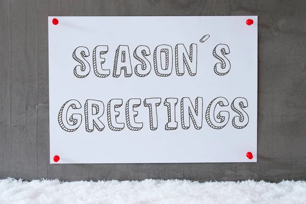 Etiqueta en pared de cemento, Nieve, Saludos de temporada de texto — Foto de Stock