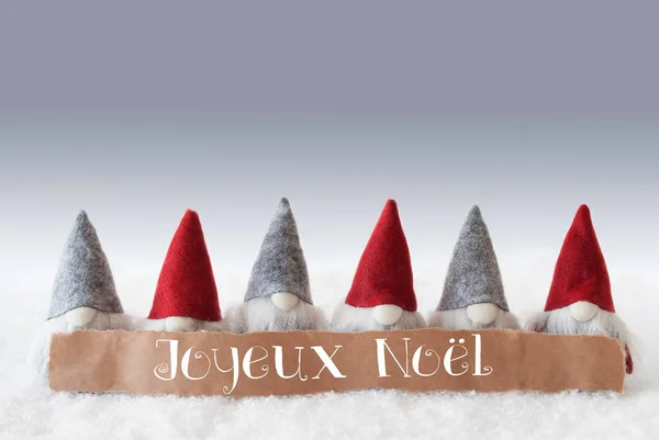 Gnomi, sfondo verde, Joyeux Noel significa Buon Natale — Foto Stock