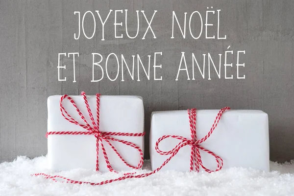 Two Gifts With Snow, Bonne Annee Means Happy New Year — Stock Photo, Image