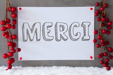 Etiket, kar, Noel dekorasyonu, Merci teşekkür ederim demek istiyor