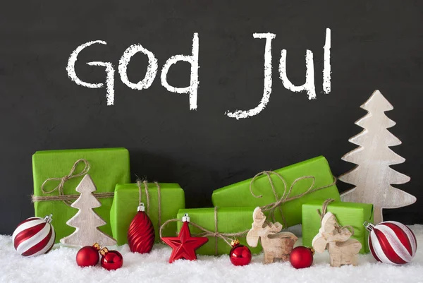 Decorazione, Cemento, Neve, Dio Jul significa Buon Natale — Foto Stock