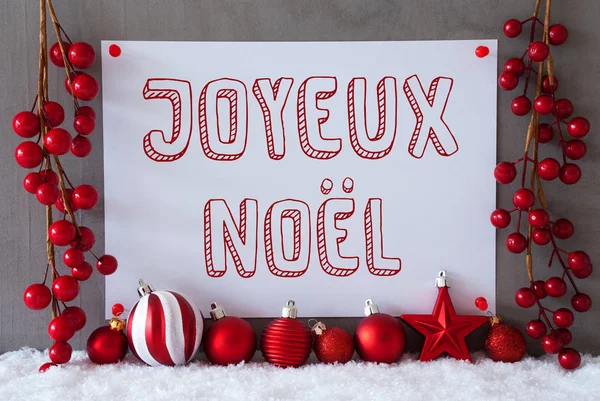 Label, Snow, Balls, Joyeux Noel Means Merry Christmas — Stock Photo, Image