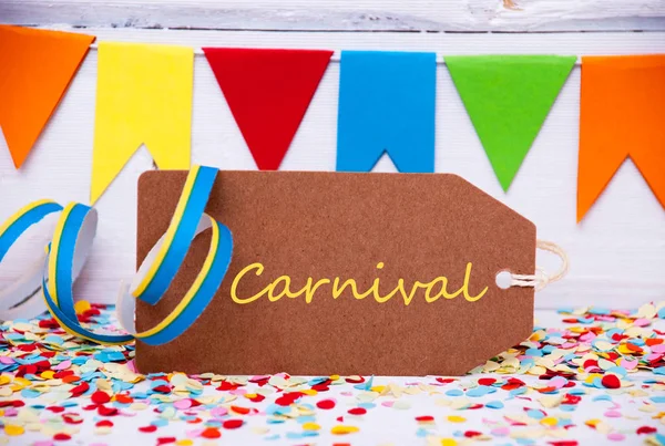 Etiqueta de fiesta con Streamer, Carnaval de texto —  Fotos de Stock