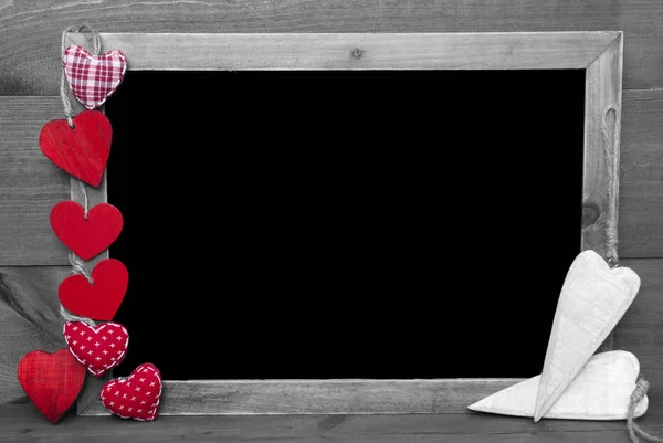 Black And White Blackbord With Red Hearts, Copy Space — Stock Photo, Image