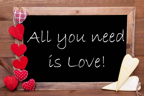 Chalkbord, Red And Yellow Hearts, All You Need Is Love — Stock Photo, Image