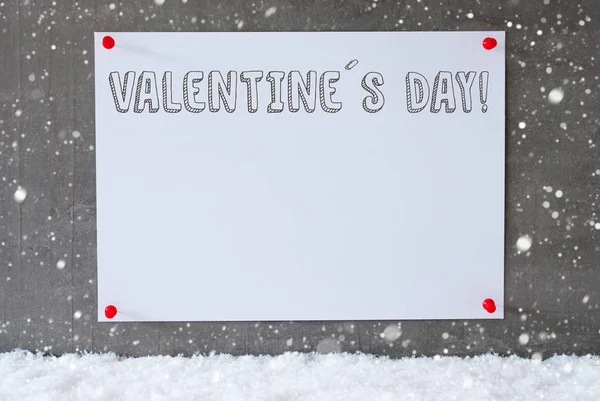 Etichetta su parete di cemento, Fiocchi di neve, Testo San Valentino — Foto Stock