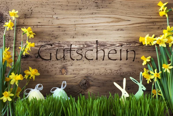 Pasen decoratie, Gras, Gutschein betekent Voucher — Stockfoto