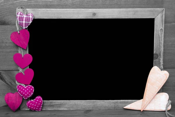 Black and White Blackbord With Pink Hearts, Copy Space — стоковое фото