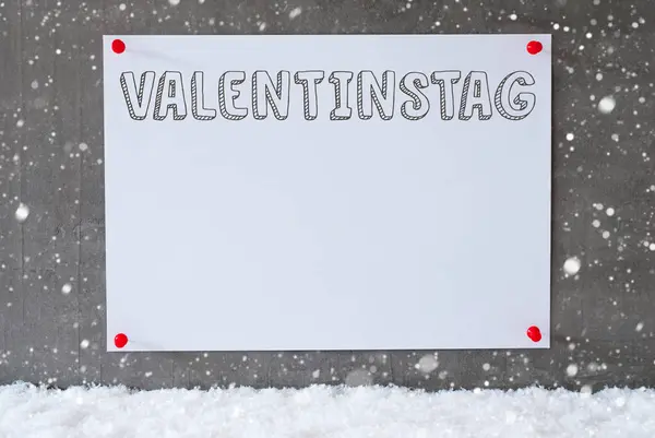 Label, Cement Wall, Snowflakes, Valentinstag Means Valentines Day — Stock Photo, Image