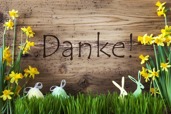 Påsk dekoration, Gras, Danke medel tack — Stockfoto