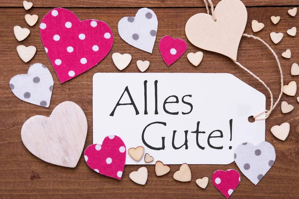 Label, Pink Hearts, Alles Gute Means Best Wishes — Stock Photo, Image