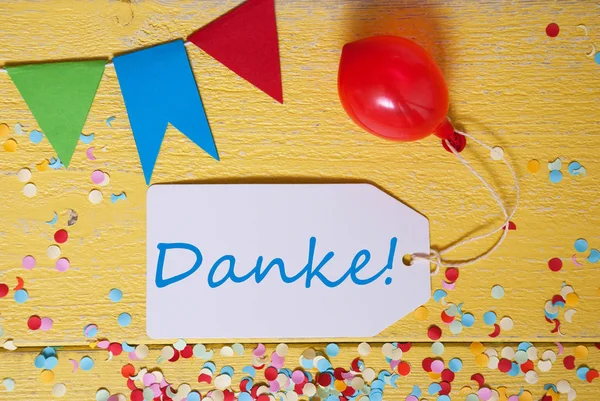 Party etikett, konfetti, ballong, Danke medel tack — Stockfoto