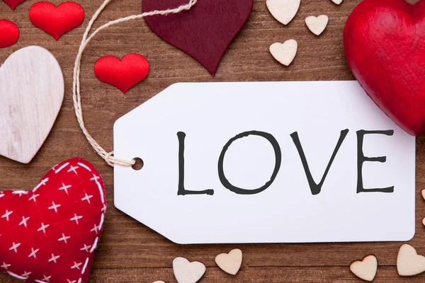 Één etiket, rode harten, liefde, Macro — Stockfoto