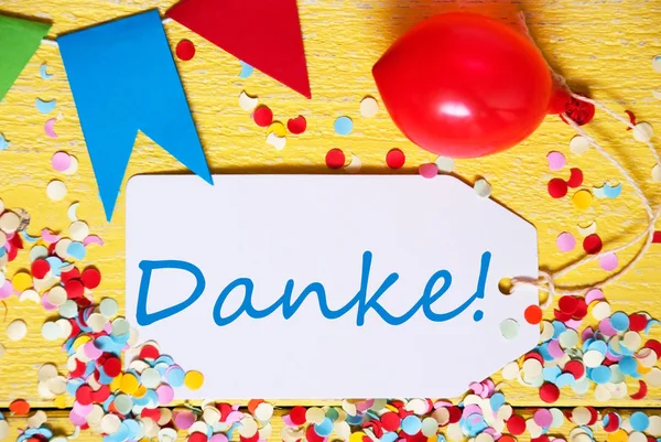 Party Label, Red Balloon, Danke Means Thank You — Stock Photo, Image