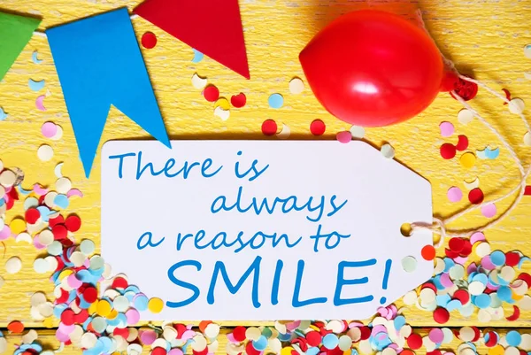 Party Label, Red Balloon, Quote Always Reason To Smile — Stock Photo, Image