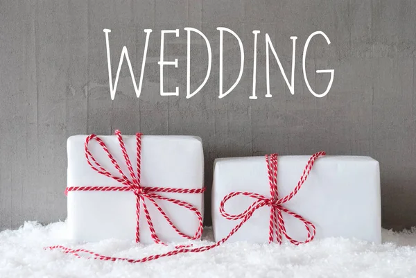 Due regali con neve, matrimonio di testo — Foto Stock