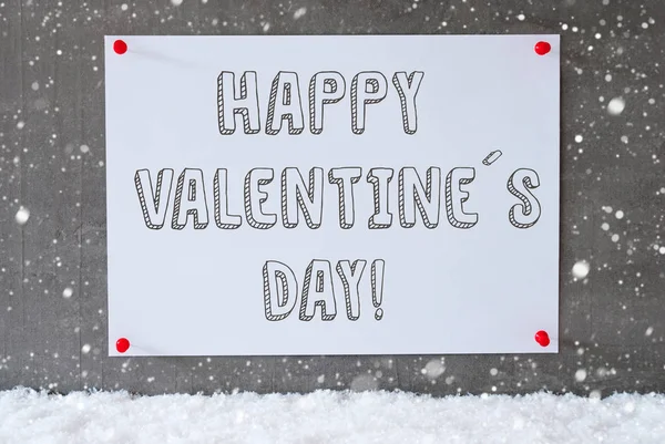 Etykieta na Cement ściany, płatki śniegu, tekst Happy Valentines Day — Zdjęcie stockowe