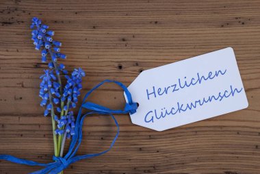 Srping Grape Hyacinth, Label, Herzlichen Glueckwunsch Means Congratulations