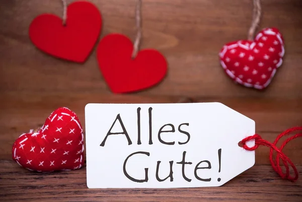 Read Hearts, Label, Alles Gute Means Best Wishes — Stock Photo, Image