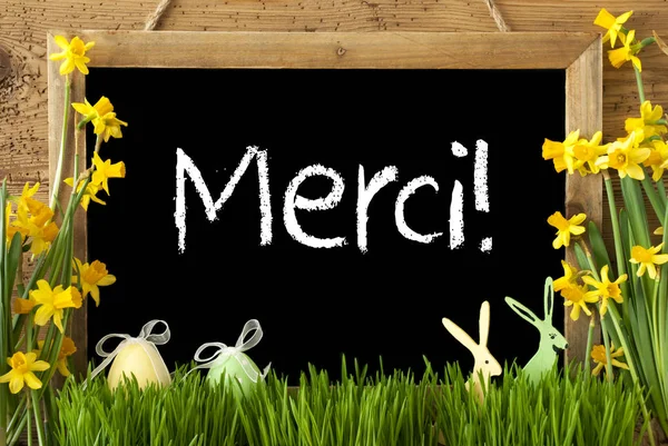 Narcissus, Easter Egg, Bunny, Merci Means Thank You — Stock Photo, Image