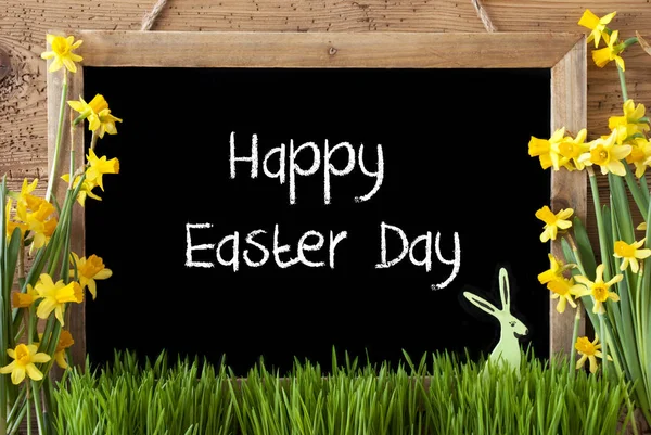 Narcissus, Bunny, tekst Happy Easter dag — Stockfoto