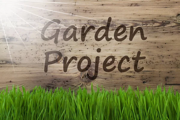 Projekt tekstu ogród słoneczny tło drewniane, Gras, — Zdjęcie stockowe