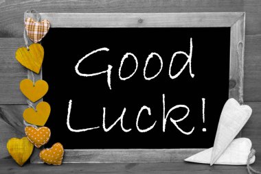 Siyah ve beyaz Blackbord, kupa, metin iyi şanslar