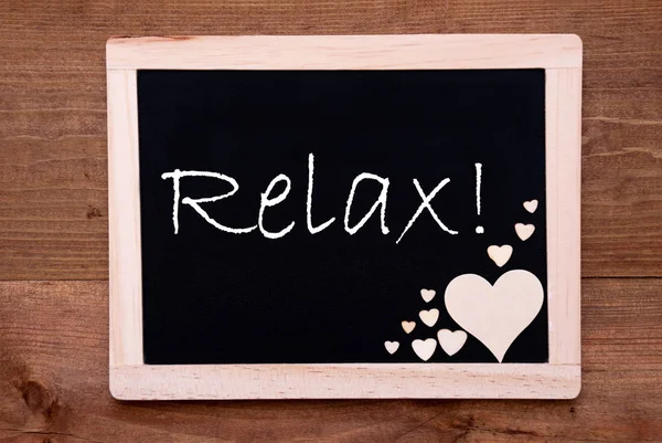 Blackboard With Wooden Hearts, Text Relax — Stock Photo, Image