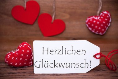 Read Hearts, Label, Herzlichen Glueckwunsch Means Congratulations