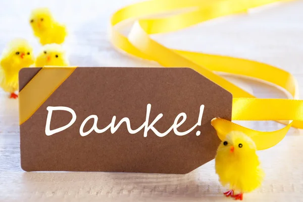 Pasen Label, Chicks, Danke middelen dank u — Stockfoto