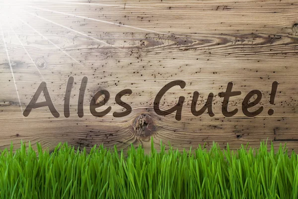 Zonnige houten achtergrond, Gras, Alles Gute betekent beste wensen — Stockfoto