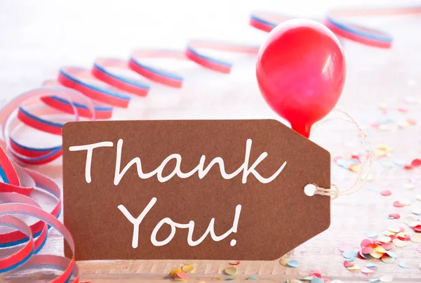 Party Label With Streamer, Balloon, Text Thank You — Stock Photo, Image