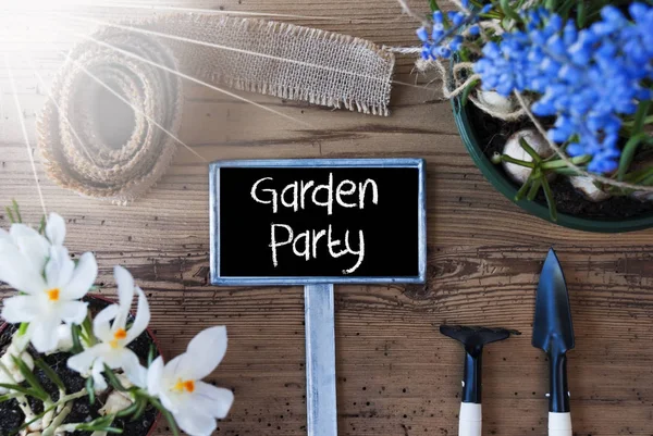 Sunny Spring Flowers, Sign, Text Garden Party — Stock Photo, Image