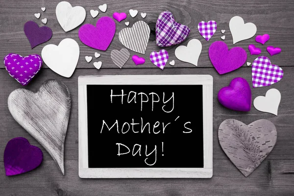 Chalkbord con muchos corazones púrpura, Feliz Día de las Madres —  Fotos de Stock