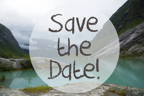 Lake With Mountains, Norway, Text Save The Date — Stock Photo, Image