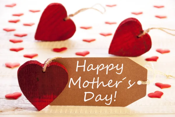 Etykieta z wielu czerwone serce, tekst szczęśliwy dzień matki — Zdjęcie stockowe