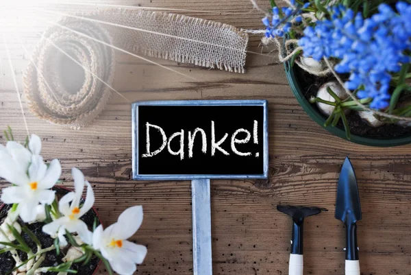 Soliga våren blommor, Sign, Danke medel tack — Stockfoto