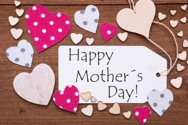 Label, Pink Hearts, Text Happy Mothers Day — Stock Photo, Image