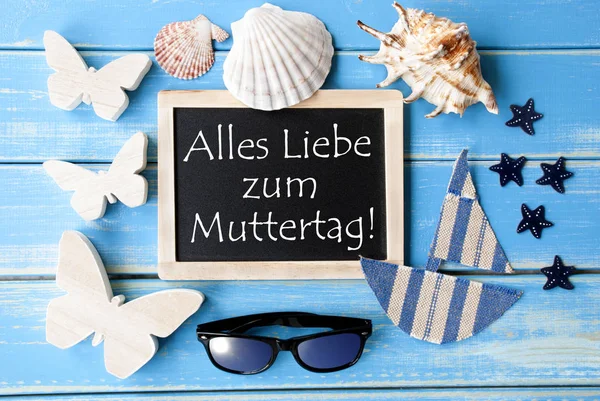 Blackboard With Maritime Decoration, Muttertag Means Happy Mothers Day — Stock Photo, Image