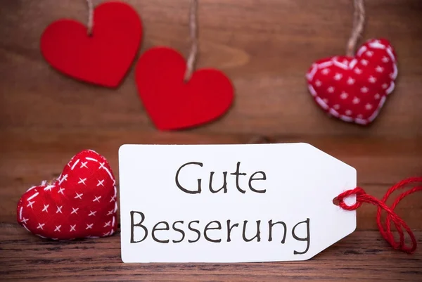 Read Hearts, Label, Gute Besserung Means Get Well Soon — Stock Photo, Image