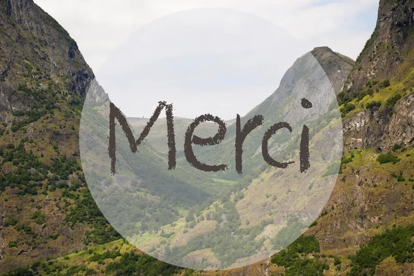 Tal und Berg, Norwegen, merci bedeutet Danke — Stockfoto