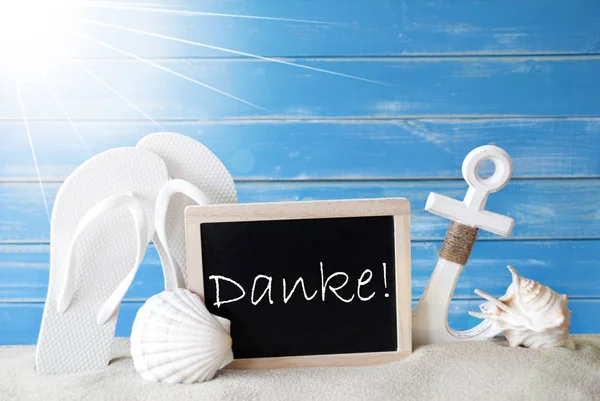 Cartão de verão ensolarado com Danke significa obrigado — Fotografia de Stock