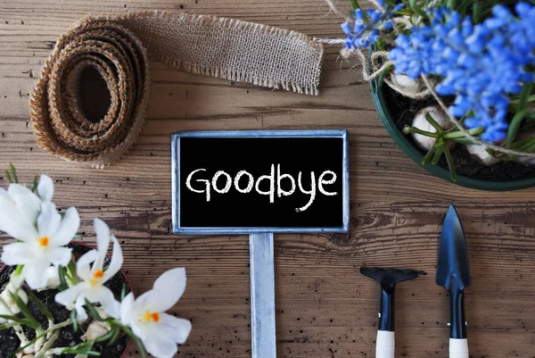 Våren blommor, Sign, Text adjö — Stockfoto