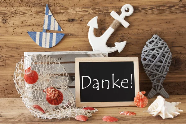 Chalkboard With Summer Decoration, Danke Means Thnak You — Stock Photo, Image