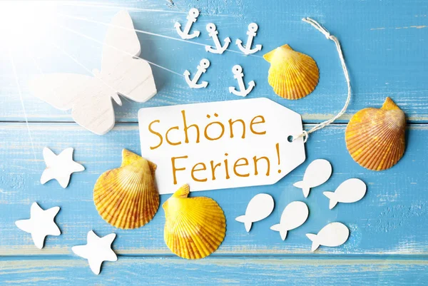 Sunny Summer Greeting Card With Schoene Ferien Means Happy Holidays — Stock Photo, Image