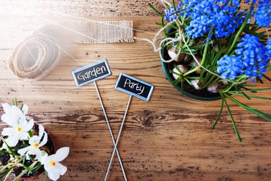 Güneşli çiçekler, işaretler, metin Garden Party