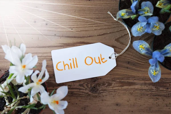 Soliga blommor, etikett, Text Chill Out — Stockfoto